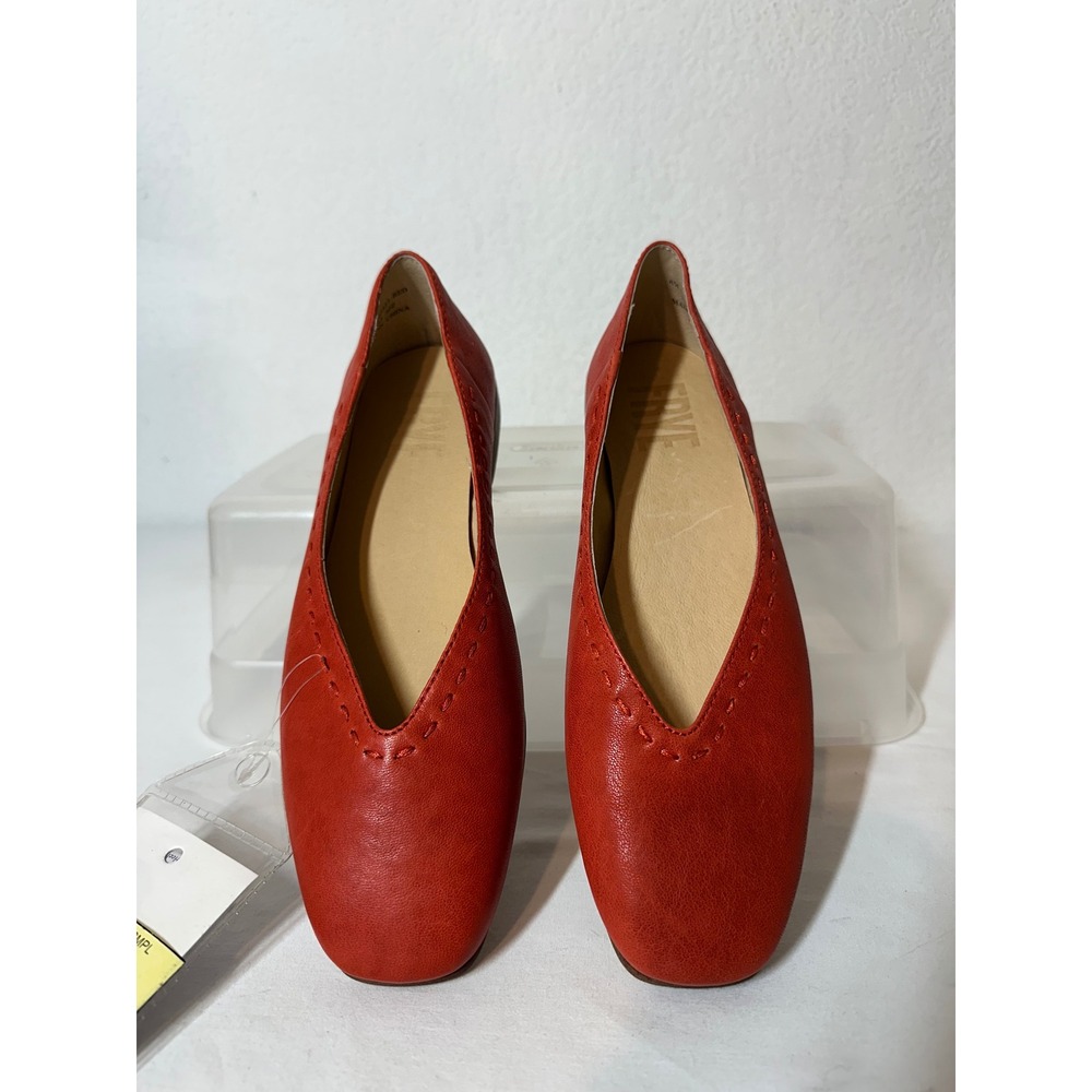 Frye Claire Red Sheep Leather Square Toe V-Cut Whipstitch Ballet Flats Shoes